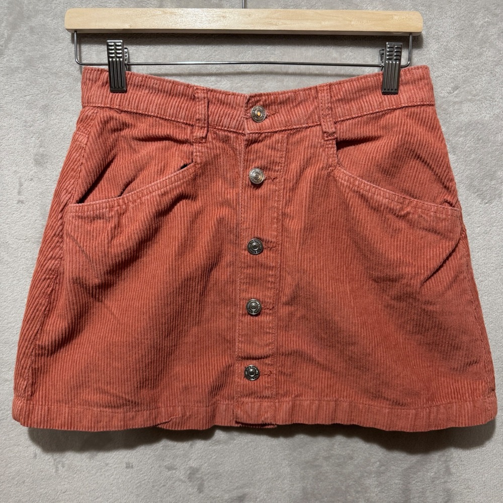 Free People Womens Corduroy Mini Skirt Size 4 Rust Orange Button Front Cotton